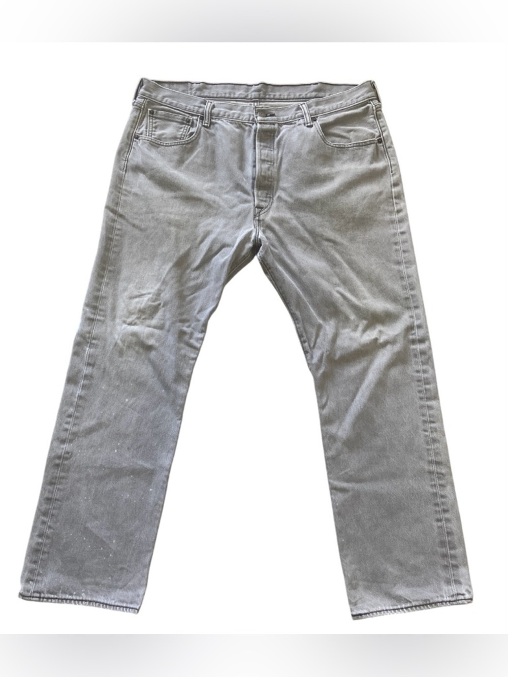 Levis 501 Jeans Mens 40x30 Grey Denim Medium Wash Button Fly Straight Leg Faded